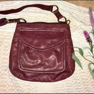 Plum fossil vintage crossbody with tons of pockets